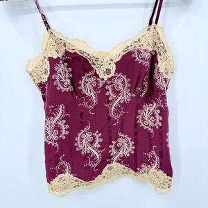 Ann Taylor 100% Silk Lace Corset Cami Top 4 Coquette Y2K Burgundy Natural Fibers